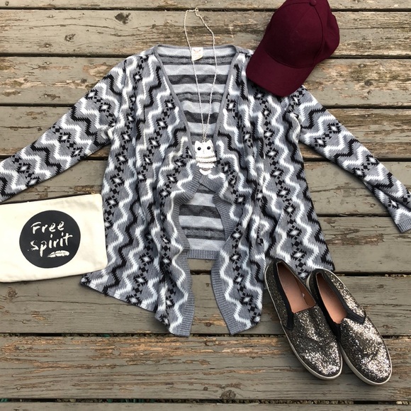 Faded Glory Sweaters - HOST PICK Aztec cardigan Large grey white black